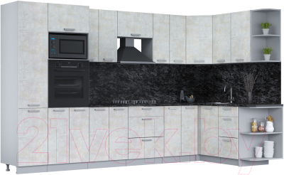 Кухонный гарнитур Интерлиния Мила Лайт 1.68х3.4 правая (бетон лайт/бетон лайт/кастилло темный) - фото