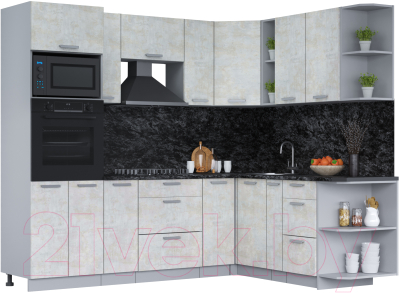Кухонный гарнитур Интерлиния Мила Лайт 1.88х2.4 правая (бетон лайт/бетон лайт/кастилло темный) - фото