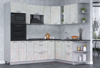 Кухонный гарнитур Интерлиния Мила Лайт 1.88х2.4 правая (бетон лайт/бетон лайт/кастилло темный)