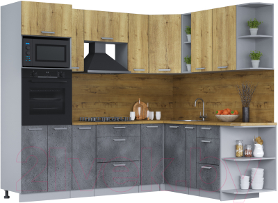 Кухонный гарнитур Интерлиния Мила Лайт 1.88х2.4 правая (дуб золотой/бетон портленд/дуб бунратти) - фото