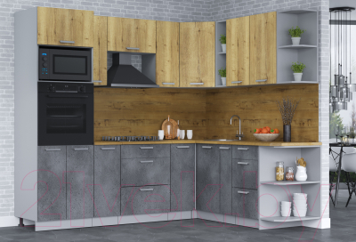 Кухонный гарнитур Интерлиния Мила Лайт 1.88х2.4 правая (дуб золотой/бетон портленд/дуб бунратти)