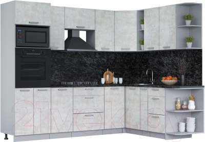 Кухонный гарнитур Интерлиния Мила Лайт 1.88х2.6 правая (бетон лайт/бетон лайт/кастилло темный) - фото