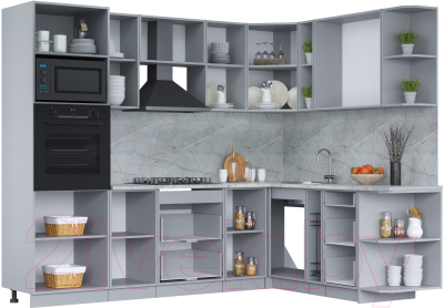 Кухонный гарнитур Интерлиния Мила Лайт 1.88х2.6 правая (бетон лайт/бетон лайт/кастилло темный)