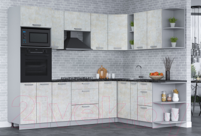 Кухонный гарнитур Интерлиния Мила Лайт 1.88х2.6 правая (бетон лайт/бетон лайт/кастилло темный)