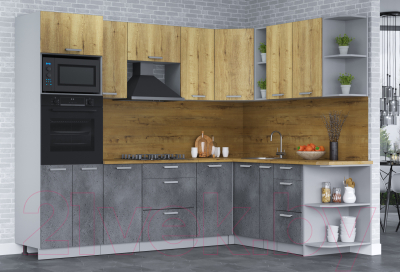 Кухонный гарнитур Интерлиния Мила Лайт 1.88х2.6 правая (дуб золотой/бетон портленд/дуб бунратти)