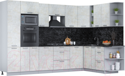 Кухонный гарнитур Интерлиния Мила Лайт 1.88х3.2 правая (бетон лайт/бетон лайт/кастилло темный) - фото