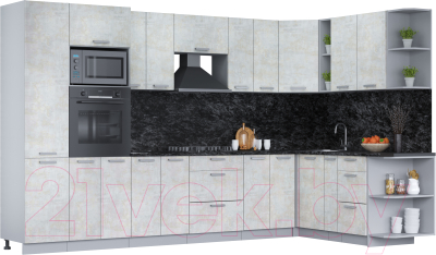 Кухонный гарнитур Интерлиния Мила Лайт 1.88х3.4 правая (бетон лайт/бетон лайт/кастилло темный) - фото