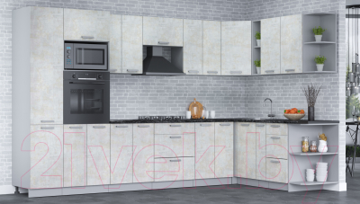 Кухонный гарнитур Интерлиния Мила Лайт 1.88х3.4 правая (бетон лайт/бетон лайт/кастилло темный)