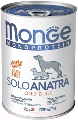 Влажный корм для собак Monge Monoprotein паштет из утки, консервы - фото