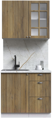 Кухонный гарнитур Интерлиния Берес 0.9А (дуб вотан/дуб вотан/серый каспий) - фото