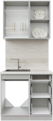 Кухонный гарнитур Интерлиния Берес 0.9А (дуб вотан/дуб вотан/серый каспий)