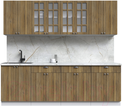 Кухонный гарнитур Интерлиния Берес 2.4А (дуб вотан/дуб вотан/серый каспий) - фото