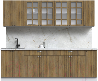 Кухонный гарнитур Интерлиния Берес 2.5А (дуб вотан/дуб вотан/серый каспий) - фото