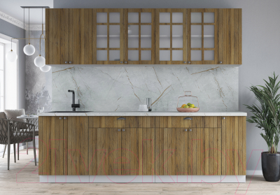 Кухонный гарнитур Интерлиния Берес 2.5А (дуб вотан/дуб вотан/серый каспий)