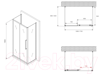 Душевой уголок Abber Schwarzer Diamant AG30170H-S100-S100