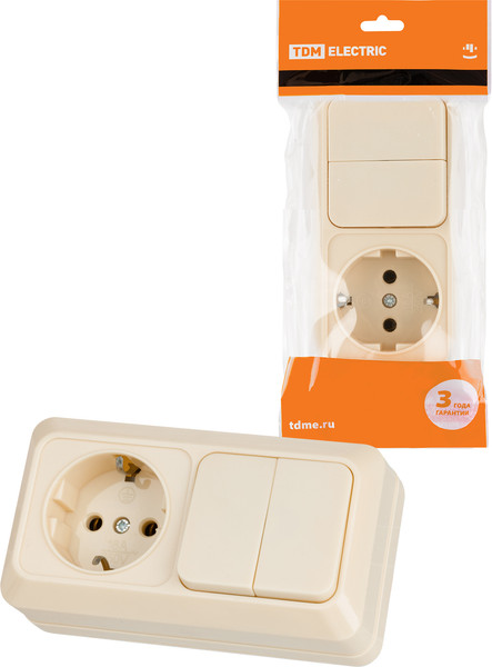 Блок выключатель+розетка TDM Ладога SQ1801-0202