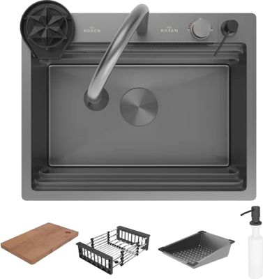 Мойка кухонная со смесителем Roxen Stage Plus 560250-60B PVD многофункциональная 8 в 1 - фото