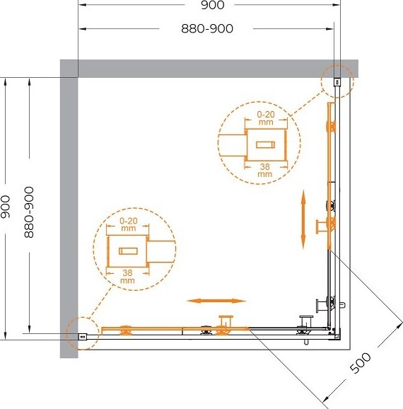 Душевой уголок Cezares RELAX-304-A-2-90-C-BORO (брашированное золото)
