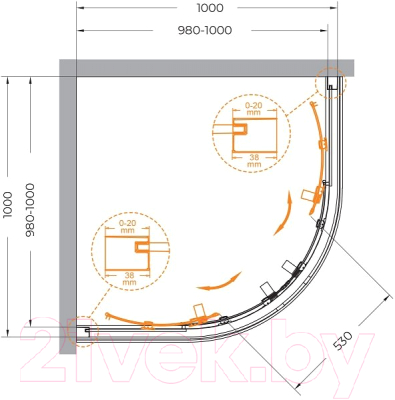 Душевой уголок Cezares RELAX-304-R-2-100-C-BORO (брашированное золото)