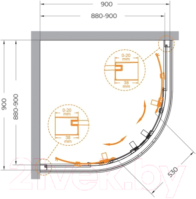Душевой уголок Cezares RELAX-304-R-2-90-C-BORO (брашированное золото)