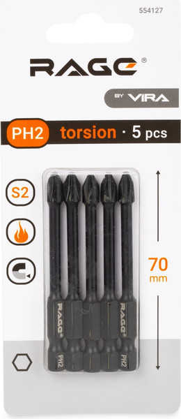 Набор бит Vira Rage S2 PH2x70мм / 554127