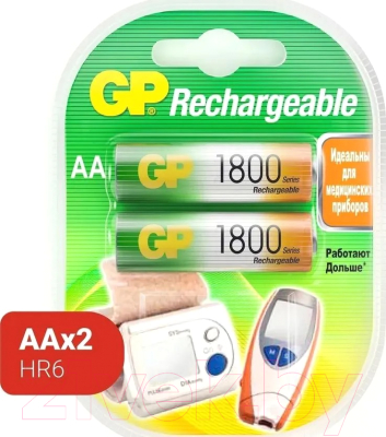 Комплект аккумуляторов GP Batteries 180AAHC AA NiMH 1800mAh / 180AAHC-2DECRC2 - фото