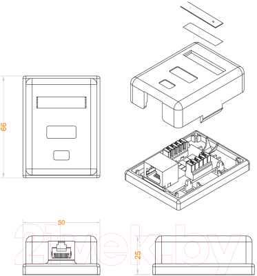 Розетка Hyperline SB1-1-8P8C-C5E-SH-WH