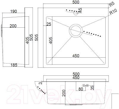 Мойка кухонная Arfeka AF PVD Nano 50x50.5