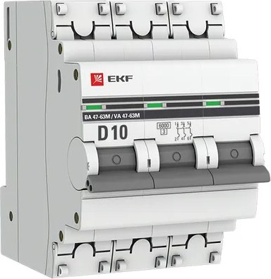 Выключатель автоматический EKF PROxima 3P 10А (C) 6кА ВА 47-63M / mcb4763m-6-3-10D-pro - фото