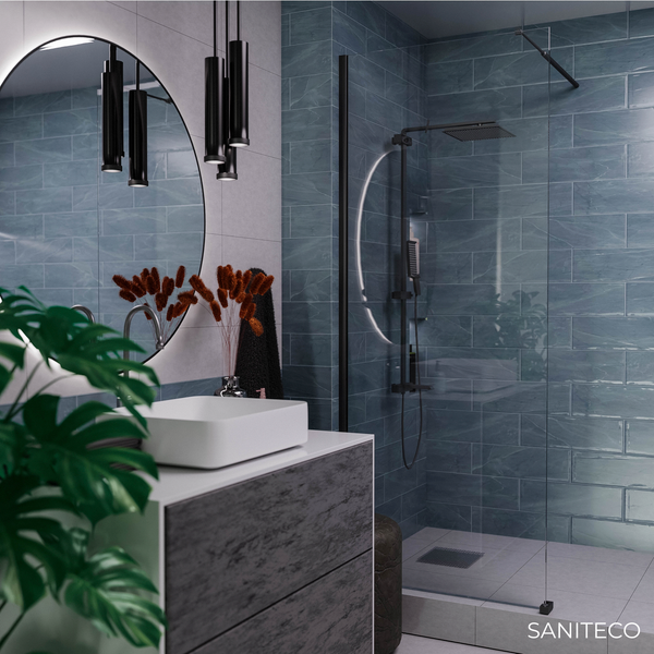 Душевая стенка Saniteco Walk-In SN-W8TB90 (90x200, прозрачное стекло, черный профиль)