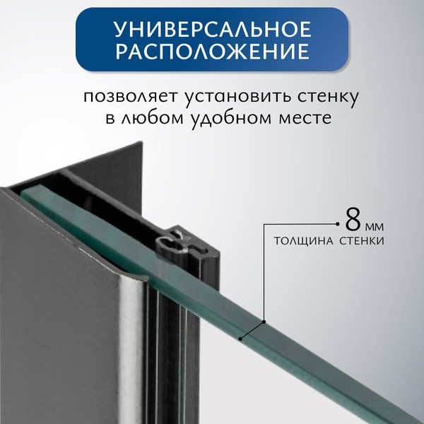 Душевая стенка Saniteco Walk-In SN-W8TB90 (90x200, прозрачное стекло, черный профиль)