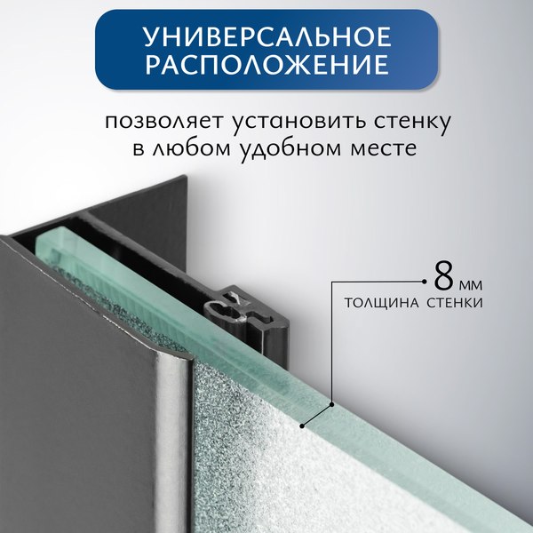 Душевая стенка Saniteco Walk-In SN-W8MB100 (100x200, матовое стекло, черный профиль)