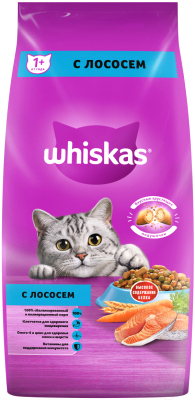 Сухой корм для кошек Whiskas Вкусные подушечки с нежным паштетом с лососем - фото