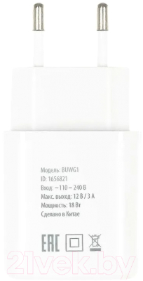 Адаптер питания сетевой Buro BUWG1 18W 3A (QC) USB-A / BUWG18P100WH