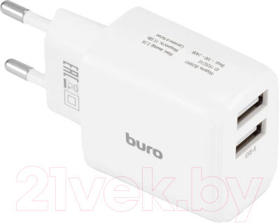 Адаптер питания сетевой Buro BUWH1 15.5W 3.1A 2xUSB / BUWH15S200WH - фото