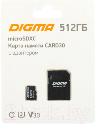 Карта памяти Digma MicroSDXC 512GB CARD30 V30 + adapter / DGFCA512A03 - фото