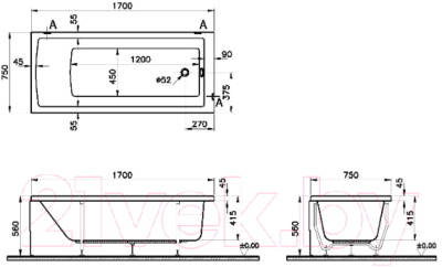 Ванна акриловая VitrA Neon 170x75 / 52280001000+59990228000