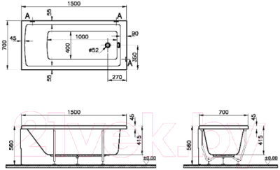 Ванна акриловая VitrA Neon 150x70 / 52510001000+59990251000