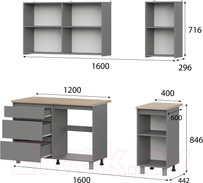 Кухонный гарнитур Mio Tesoro Денвер 1.6м