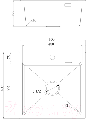 Мойка кухонная Ukinox Практика PRV500.500-GT10C 0CW
