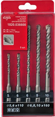 Набор буров Elitech SDS-Plus 5-10мм / 186047 - фото