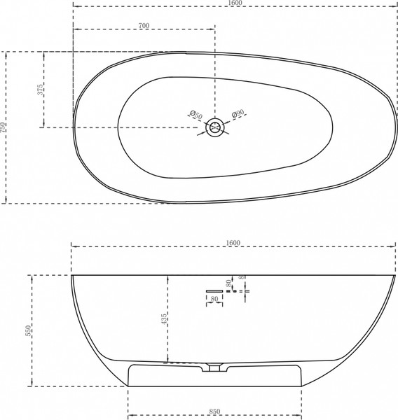Ванна из искусственного камня Abber Stein AS9611-1.6
