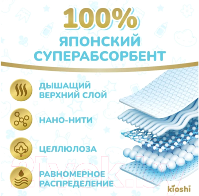 Подгузники детские KIOSHI Premium S 3-6кг KS121