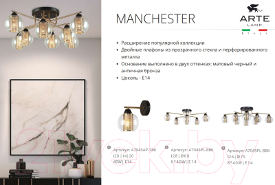 Люстра Arte Lamp Manchester A7045PL-8BK