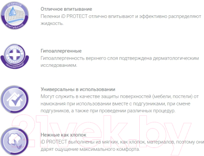 Набор пеленок одноразовых впитывающих ID Protect 60x60