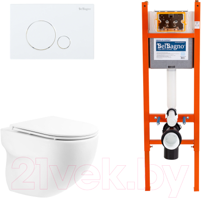 Унитаз подвесной с инсталляцией BelBagno BB066CHR/BB870SC/BB004-40 EXPERT/BB014-SR-BIANCO - фото