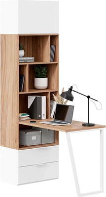 Стол-стеллаж ТриЯ Порто СМ-393.07.200 Исп.2 со столом (белый жемчуг/яблоня беллуно/белый софт) - фото