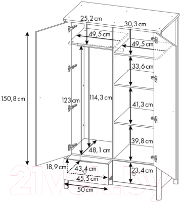 Шкаф Polini Kids Simple двухсекционный с ящиками / 0002770.55