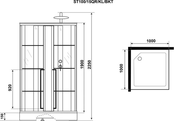 Душевая кабина Niagara Standart ST100/15QR/KL/BKT 100x100x215