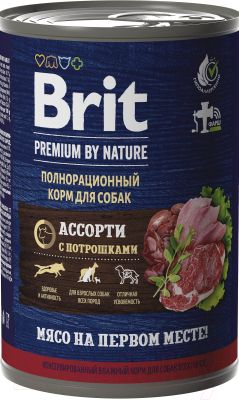 Влажный корм для собак Brit Premium by Nature мясное ассорти и потрошка / 5051137 - фото
